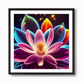 Silhouette of a fluorescent magnolia flower 3 Art Print