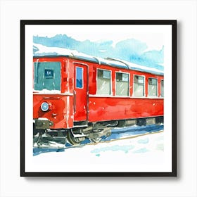 Watercolor Of A Red Train Art Print