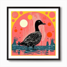 Sunset Linocut Style Duckling  2 Art Print