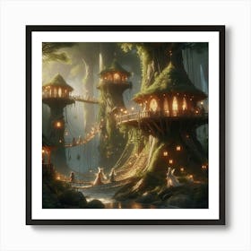 Fairy Houses In The Forest paintings art print Art Print