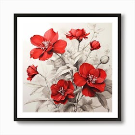 Leonardo Diffusion Xl Red Flowers White Background Sketched 1 Upscayl 4x Realesrgan X4plus Anime Art Print