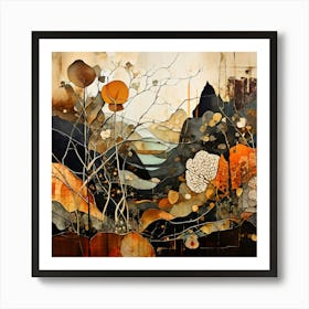 Landscape With Trees, Floral Pattern, Abstract Piece With Organic Shapes And Earthy Colors art print Art Print