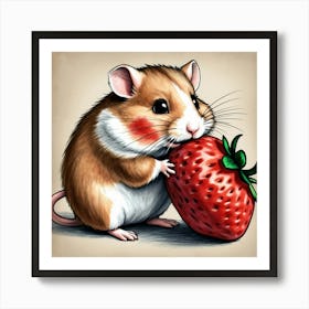 Hamster With Strawberry 1 Art Print