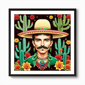 Mexican Man With Mustache Art Print