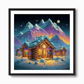 Mountain village snow wooden 6 23 Art Print