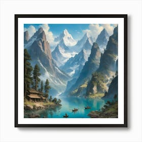 Mountain Lake Art print paintings Art Print