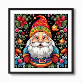 Gnome With Flowers Christmas Art Print