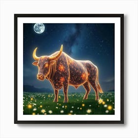 Bull In The Night Sky 5 Art Print