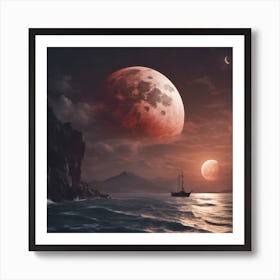 Moon Over The Ocean Art Print