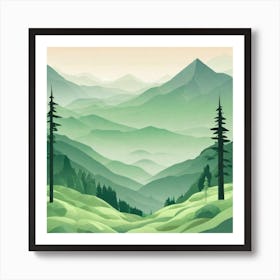 Misty mountains background in green tone 210 Art Print