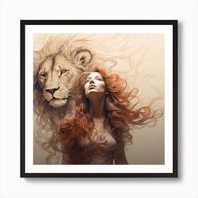 Lion And Woman Art Print