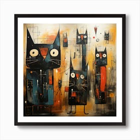 Cats families, attractive watercolors 2 Art Print