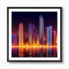 City Skyline At Night Art Print