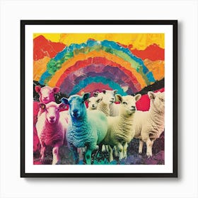 Rainbow Retro Sheep Collage 1 Art Print