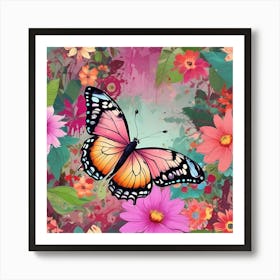 Butterfly With Flowers 15 Art Print