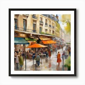 Paris Street Scene.Cafe in Paris. spring season. Passersby. The beauty of the place. Oil colors.1 Art Print