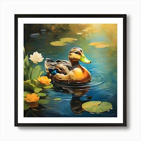 Duck In Pond Art Print