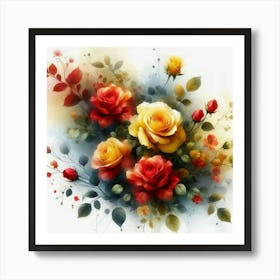 Watercolor design with beautiful roses oil painting abstract 17 Art Print