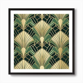 Art Deco inspired wallpaper pattern featuring stylized palm leaves and geometric shapes Art Print