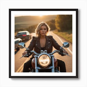 Beautiful Woman On A Motorcycle Art Print