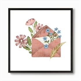 Watercolor Flowers In A pink Envelope Art Print