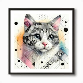 Cat Head - Abstract Line Art Illustration 167 Art Print