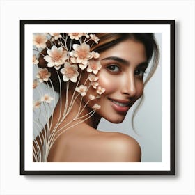 Portrait Of A Woman With Flowers Art Print