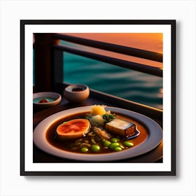 Japanese ramen and sushi Art Print