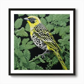 Ohara Koson Inspired Bird Painting Yellowhammer 1 Square Art Print