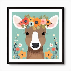 Floral Baby Moose Nursery Illustration (1) Art Print
