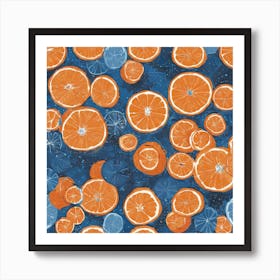 Orange Slices On A Blue Background 1 Art Print