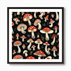 Mushrooms On Black Background 6 Art Print