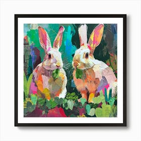 Kitsch Rabbits Munching On Greens 2 Art Print
