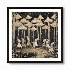 Gnomes Mushrooms Art Print