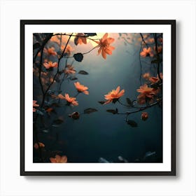 Dark Forest With Flowers Art Print