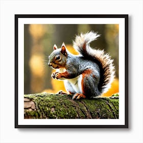 Squirrel In Autumn Forest Art Print