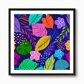 Tropical leaves and flowers Art Print