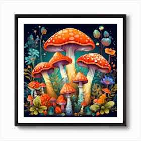 Mushrooms In The Forest 28 Art Print