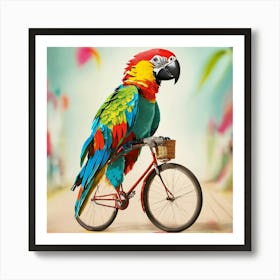 Colorful Parrot Riding A Bicycle Art Print