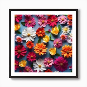 Flowers On A Blue Background Art Print