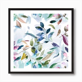 Watercolour Leaves Colourful Square Art Print