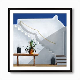 The Terrace Santorini Square Art Print