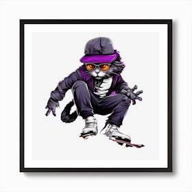 Cat Skateboarder 3 Art Print