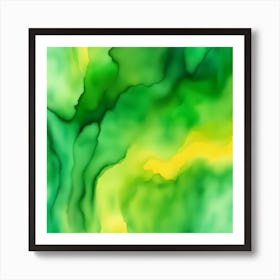 Beautiful green yellow abstract background. Drawn, hand-painted aquarelle. Wet watercolor pattern. Artistic background with copy space for design. Vivid web banner. Liquid, flow, fluid effect. Art Print