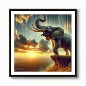 Elephant At Sunset Art Print