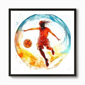 Female Soccer Player Kicking A Ball Art Print