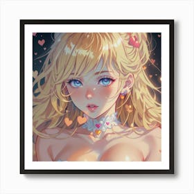 Cute Girl With Hearts(1) Art Print