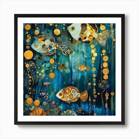 Underwater World in Style of Gustav Klimt Art Print