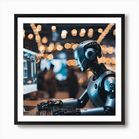 Robot On A Computer Art Print