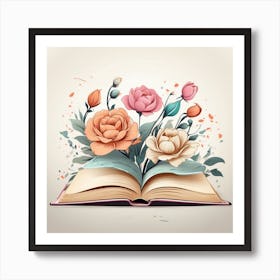 Open Book With Flowers Art Print